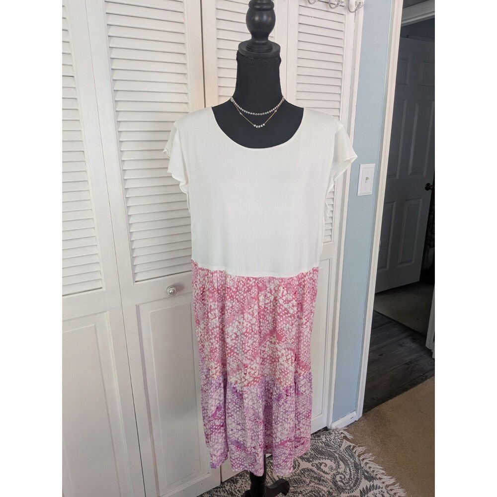 Andrée By Unit Dress Womens 2X Pink Purple Watercolor Mini Floral Coastal Beach